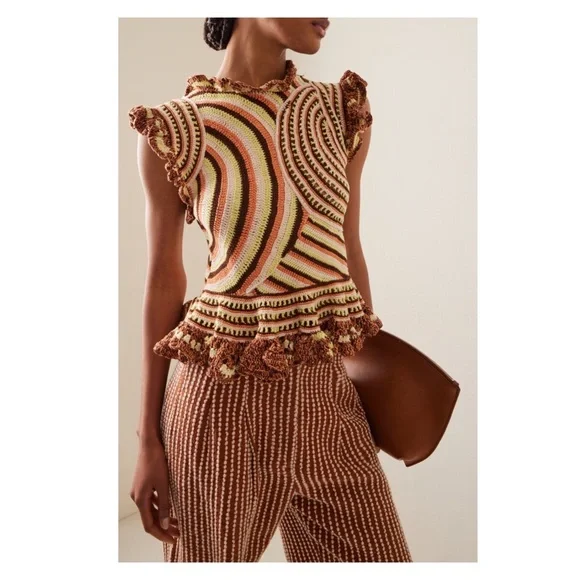 New! ULLA JOHNSON “Aurora” Ruffled Crochet Knit Top - Picture 7 of 14